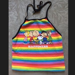 Rainbow Peanuts Halter Crop Top